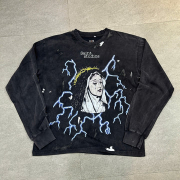 Religious Graffiti Graphic Long Sleeve T-Shirt