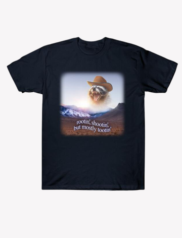 Rootin Shootin But Mostly Tootin Cowboy Raccoon Word art T-Shirt