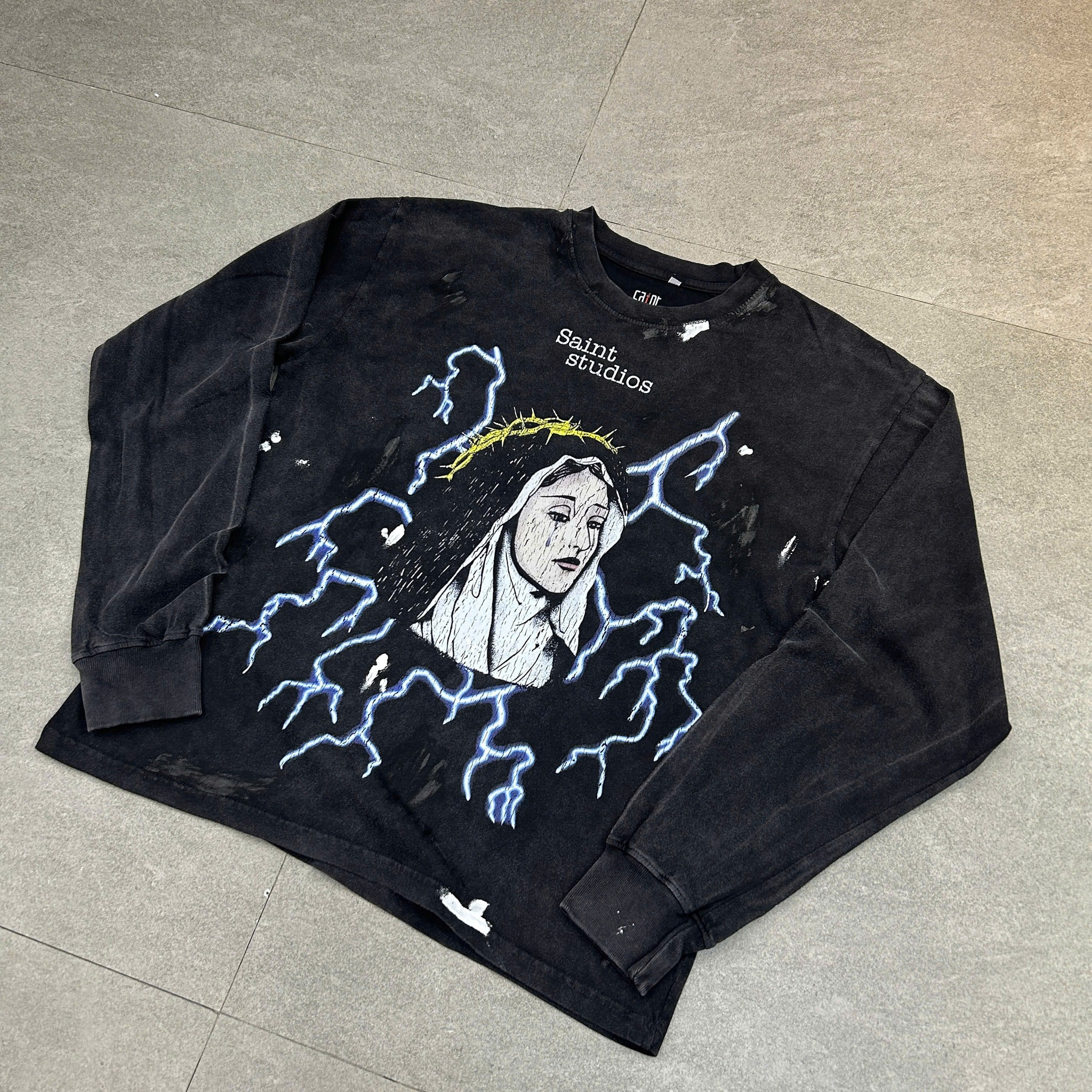 Religious Graffiti Graphic Long Sleeve T-Shirt 