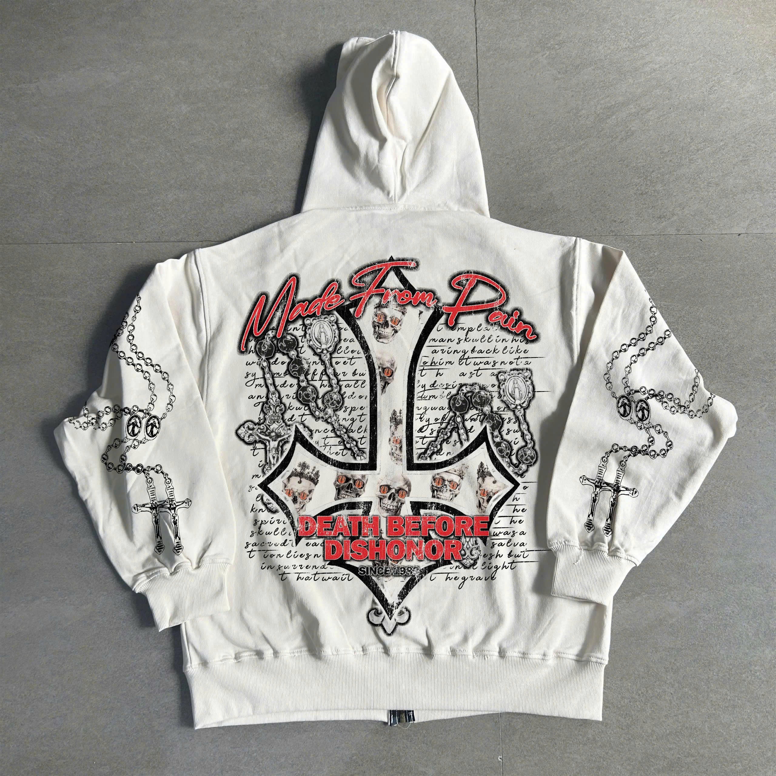 King And Queen Skull Graphic Print Zip Up Hoodie