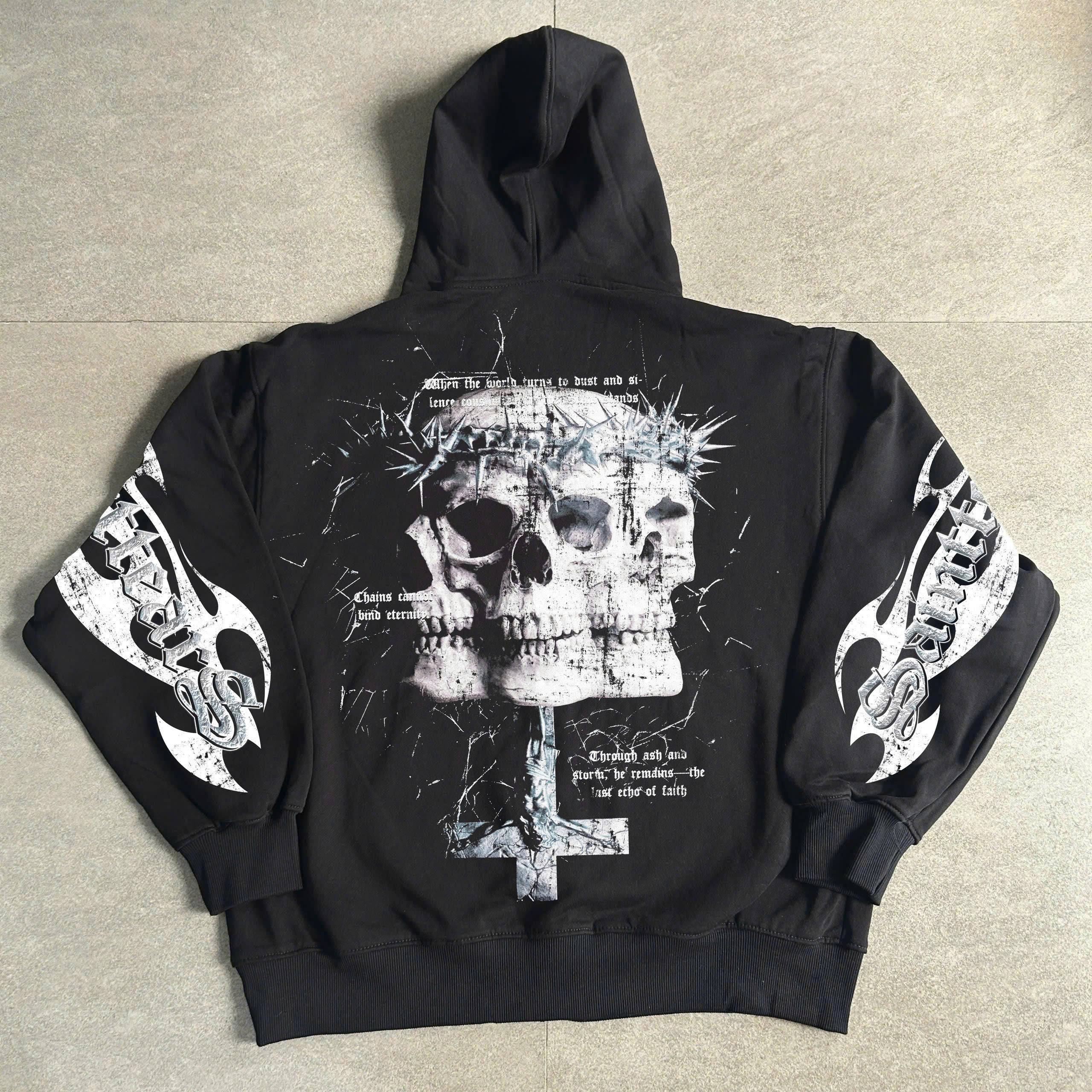 Cross Skull American Y2K Graphic Print Zip Up Hoodie