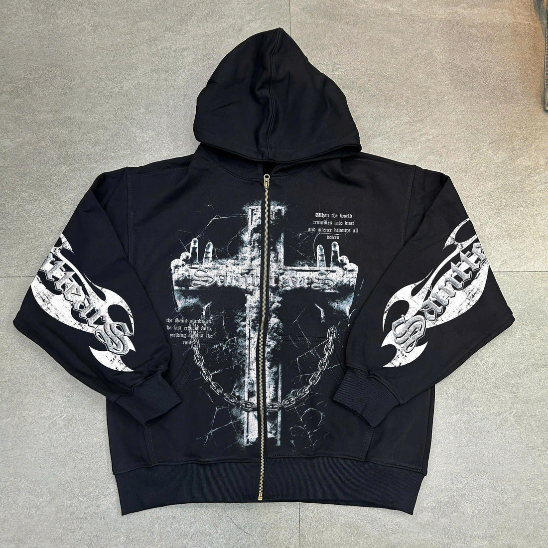 Cross Skull American Y2K Graphic Print Zip Up Hoodie